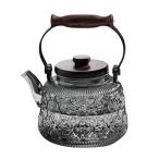 OULOVECO ベゴニア花柄 耐熱ガラスティーポット 木製ハンドル 直火・電気ストーブ対応 紅茶ポット