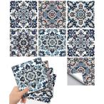 ショッピングモロッコ モロッコ風モザイクタイルステッカー: 自己粘着性、防水、断熱、10cm x 10cm、20枚セット - ブルー