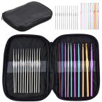 GRHONC иглы для вязания крючком 22 шт. комплект 0.6mm-6.5mm иглы для вязания крючком кейс PU кожа плетеный игла игла для кружева 10 номер вязание рукоделие (bla