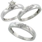 Sterling Silver Diamond Trio Wedding Ring Set His 4.5mm &amp; Hers 4mm Rho