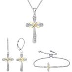 YL Women's Cross Necklace Sterling Silver Cubic Zirconia Infinity Cross Earrings 18K Gold Plated Cross Bracelet Criss Jewelry　並行輸入品