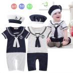 ベビー 服 半袖 男の子 女の子 ロンパース カバーオール ベビー 赤ちゃん服 水兵さん マリンルック 帽子付き セット 襟付き セーラー服 かわいい 出産祝い