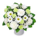 ショッピングメッセージカード無料 花キューピット お供え花 白とグリーンでシンプルにまとめたフラワーアレンジメント メッセージカード無料 -512601 生花 宅配 花