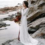 ウエディングドレス 購入 袖あり レース 白 結婚式 二次会 花嫁 披露宴 フォトウエディング ビーチフォト