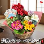 年内お届け お正月 送料無料 迎春フラワーバスケット 寄せ入れ 2026 午年 うま年 正月飾り 玄関 正月 花 アレンジ おしゃれ モダン 寄せ鉢 ギフト 迎春 正月