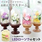 お供え プリザーブドフラワー 仏花 ガラスドームS & いろはあかりSS セット 枯れない アレンジメント 仏壇用 お盆 初盆 お悔やみ 花 一周忌 命日 贈り物 LED