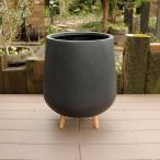 植木鉢 カバー ファイバークレイ 丸型 背高 ロータイプ脚付き 45×56 ブラック
