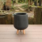 植木鉢 カバー ファイバークレイ 丸型 背高 ロータイプ脚付き 30×41 ブラック