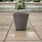 植木鉢 ファイバークレイ ストライプ 丸型 背低 21×21 ベージュ