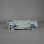 [ б/у ] бонсай горшок .. есть маленький размер длинная сторона примерно 13.7cm длина person горшок белый фарфор с синим рисунком ландшафт map мир горшок оценка .. для на данный момент товар б/у горшок 