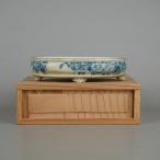 [ б/у ] бонсай горшок Matsumoto сосна камень маленький размер длинная сторона примерно 13.2cm эллипс горшок белый фарфор с синим рисунком Sakura цветок. . - na с ящиком .. для на данный момент товар б/у горшок 