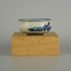 [ б/у ] бонсай горшок свет . маленькая миска длинная сторона примерно 8.3cm круг горшок белый фарфор с синим рисунком ландшафт map с ящиком оценка .. для на данный момент товар б/у горшок 