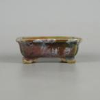 [ б/у ] бонсай горшок flat дешево радуга Izumi маленькая миска длинная сторона примерно 7.4cm длина person горшок вне .. входить . пара глазурь на данный момент товар б/у горшок 