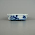 [ б/у ] бонсай горшок .. есть маленький размер длинная сторона примерно 14.2cm шестиугольник горшок . есть белый фарфор с синим рисунком ландшафт map .. для на данный момент товар б/у горшок 