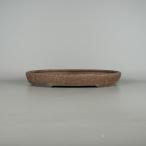 ショッピング梨 【中古】盆栽鉢 常滑 誠山造 中型 長辺 約37.5cm 楕円鉢 梨皮 泥物 現品 中古鉢