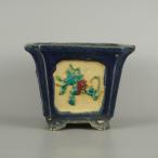 [ б/у ] бонсай горшок широкий восток горшок маленький размер длинная сторона примерно 18.5cm правильный person горшок вне .. порез цветная роспись цветок глазурь на данный момент товар б/у горшок 