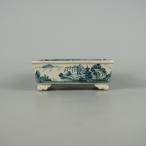 [ б/у ] бонсай горшок бамбук . маленький размер длинная сторона примерно 12.5cm длина person горшок . есть . пара белый фарфор с синим рисунком ландшафт map лодка .. для на данный момент товар б/у горшок 