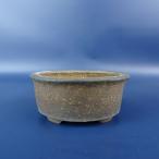 【中古】 盆栽鉢 万古焼 萬古 春山 小鉢 長辺 約 9.5cm 楕円鉢 外縁 梨皮 泥鉢 現品 中古鉢