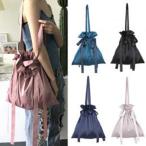 リボン巾着サテントートバッグ