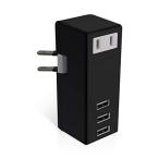  Elecom USB ответвление /USB женский ×3/AC×1/ ширина ../2.1A/ черный 