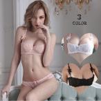 ブラジャーショーツセット シースルーブラジャー 下着女性 ノーパッド 美バストメイク 2点セット ハーフカップ レース 誘惑インナー