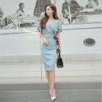 ワンピース レディース 夏 膝丈 Vネック 無地 タイトワンピース フリル スリット おしゃれ 着痩せ 大人 フォーマル 通勤 OL 20代30代40代 二次会 披露宴