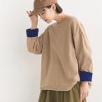 OMNES 裏フリースあったか長袖Tシャツ レディース M L カジュアル カットソー 無地 ボーダー クルーネック 秋冬 暖か 保温 差し色