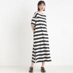 OMNES 10番単ボーダー半袖ワンピース レディース フリーサイズ ロングワンピース ロング丈 カジュアル 部屋着 リラックスウェア ワンワイルウェア
