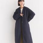 OMNES 撥水加工ステッチレスノーカラーロングコート レディース 中綿コート アウター 軽量 中綿入り カジュアル 防寒 秋冬 フリーサイズ