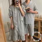 パジャマ 夏 ペアルック 半袖 ペア ルームウェア カップル 恋人 お揃い メンズ レディース ワンピース 部屋着 上下セット ペアパジャマ 綿 寝巻き 部屋着
