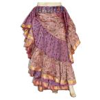 新入荷 ベリーダンス ジプシー スカート 25ヤード インド製 紫系 花柄 傷有