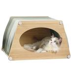 Petsfit 台形 猫ベッド ペット用ハウス ペットベッド あったか 小型犬 猫用 天然木 杉 室内用 ふわふわ クッション付 台形