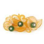 帯留黄色緑天然石ラインストーン唐草...