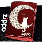 ショッピングzippo ZIPPO ライター レッド  猫 彫刻 ジッポ 可愛い ねこ 月 CAT & THE MOON ニッケル エッチング ネコ おしゃれ かわいい 女性 ギフト