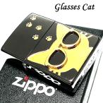 ショッピングzippo ZIPPO 猫 ライター サングラス 可愛い ジッポ ネコ ユニーク 足跡 ブラックニッケル キャット メタル貼り 金差し 女性 ギフト