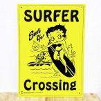 サインボード 看板 可愛い Betty Plastic Sign Board SURFING プレート ベティ・ブープ Betty Boop ガレージイエロー 壁飾り サーファー