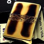 ショッピングzippo ZIPPO ライター 絶版 2014年製 ジッポ Arabesque Line 真鍮燻し 唐草 ゴールド 4面加工 エッチング彫刻 中世模様 廃盤 おしゃれ