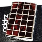 ZIPPO チェック柄 マーブル模様 ジッポ ライター 両面加工 シルバー＆レッド かっこいい メンズ レディース おしゃれ 赤 ギフト プレゼント