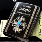 ショッピングライター ZIPPO ライター クロスメタル ターコイズモデル 十字架 ジッポ ガンメタブラック シルバー メタル貼り かっこいい 彫刻 メンズ