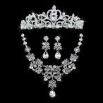 送料無料ウェディング （ティアラ+ネックレス+イヤリング） 3点セット　花嫁 ヘアーアクセサリー　髪飾り