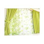 ショッピングカーテン 4枚セット 遮光カーテン レースカーテン 4枚セット リーフエバ 幅100×丈135cm グリーン 408833 (サテン風厚地カーテン 北欧デザインレース 新生活 水洗いOK 九装) 爆買