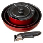 [即納在庫品]  サーモス（THERMOS） 取っ手のとれるフライパン５点セットDA KSD-5A DR ディープレッド 22cm 26cm 18cm IH ガス 鍋用フタ付き