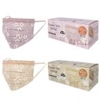 ショッピング血色マスク フラワーベールマスク 30枚入 アッシュピンク ミルクティー 花柄 チュール ヴェール ベール レースマスク 不織布 小さめ ワイドサイズ 血色マスク さくら