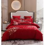 ウェディングセット赤い 綿 刺繍布団カバー  新婚寝具カバー ホーム寝具  ジャガード寝具セット豪華なフラットシーツ  ベッドカバー 4-7点セット