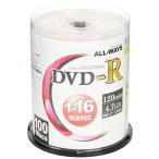 ALL-WAYS DVD-R 4.7GB 1-16倍速対応 CPRM対応 100枚入 デジタル放送録画対応 スピンドルケース入り インクジェットプリンタでのワイド印刷可能 ACPR16X100PW