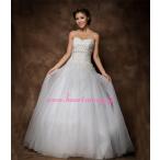 ウェディングドレスハートネックビスチェラインストーン飾りベルト編み上げふわ...