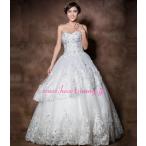 ウェディングドレスハートネックビスチェスパンコールビーズ飾り花柄レースティ...