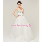 ウェディングドレスダイヤ＆ビーズ＆スパンコールハートネックビスチェ編み上げ...