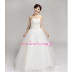 ウェディングドレスパール飾りハートネックビスチェサテンリボン付き蝶結び編み...