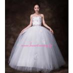 ウェディングドレスビーズ＆ダイヤ飾りハートネックビスチェ編み上げ花柄レース...